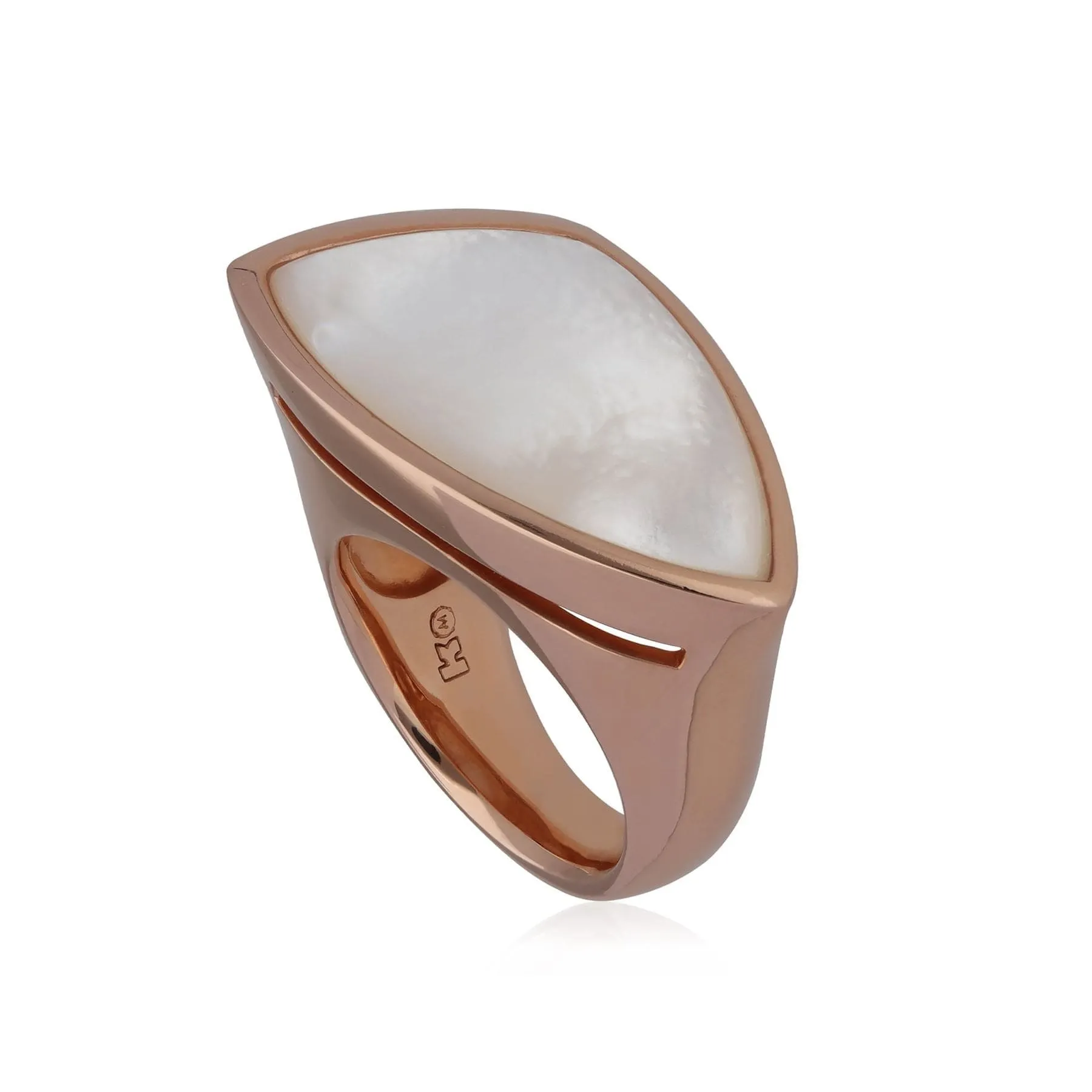 Kosmos Angular Mother of Pearl Cocktail Ring in Rose Gold Plated Sterling Silver sold by Gemondo Jewellery