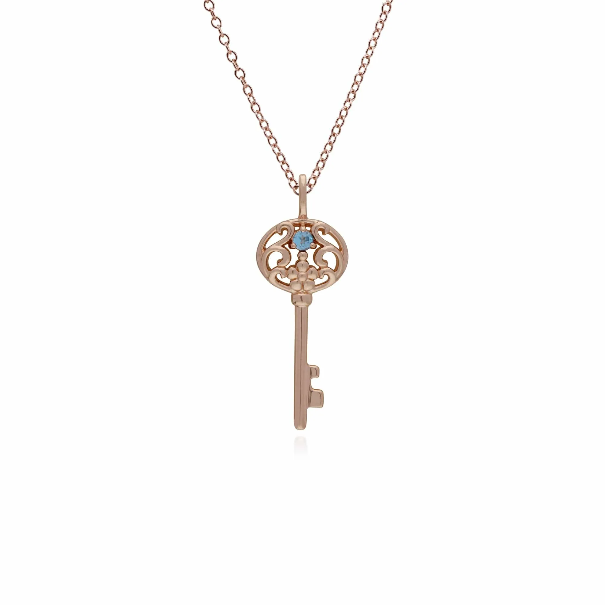 Classic Swirl Heart Lock Pendant & Blue Topaz Big Key Charm in Rose Gold Plated 925 Sterling Silver sold by Gemondo Jewellery product image thumbnail 2