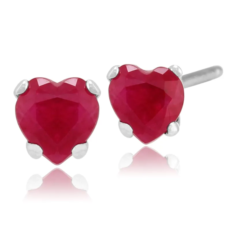 Petite  Heart Ruby Stud Earrings in 9ct White Gold sold by Gemondo Jewellery