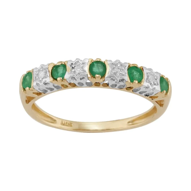 Classic Emerald & Diamond Eternity Ring in 9ct Yellow Gold sold by Gemondo Jewellery