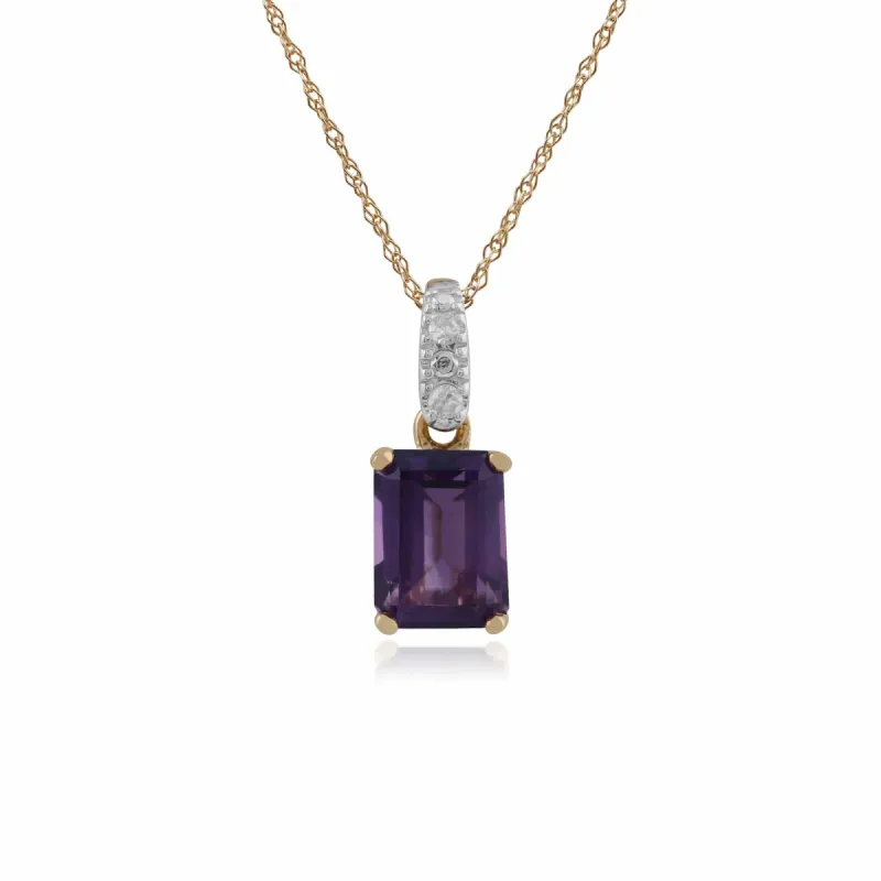 Classic Amethyst Garnet & Diamond Bale Pendant in 9ct Yellow Gold sold by Gemondo Jewellery