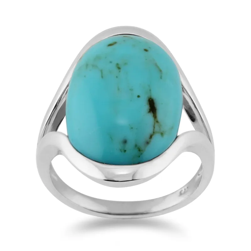 Gemondo Sterling Silver Turquoise Cabochon Oval Half Bezel Single Stone Ring sold by Gemondo Jewellery