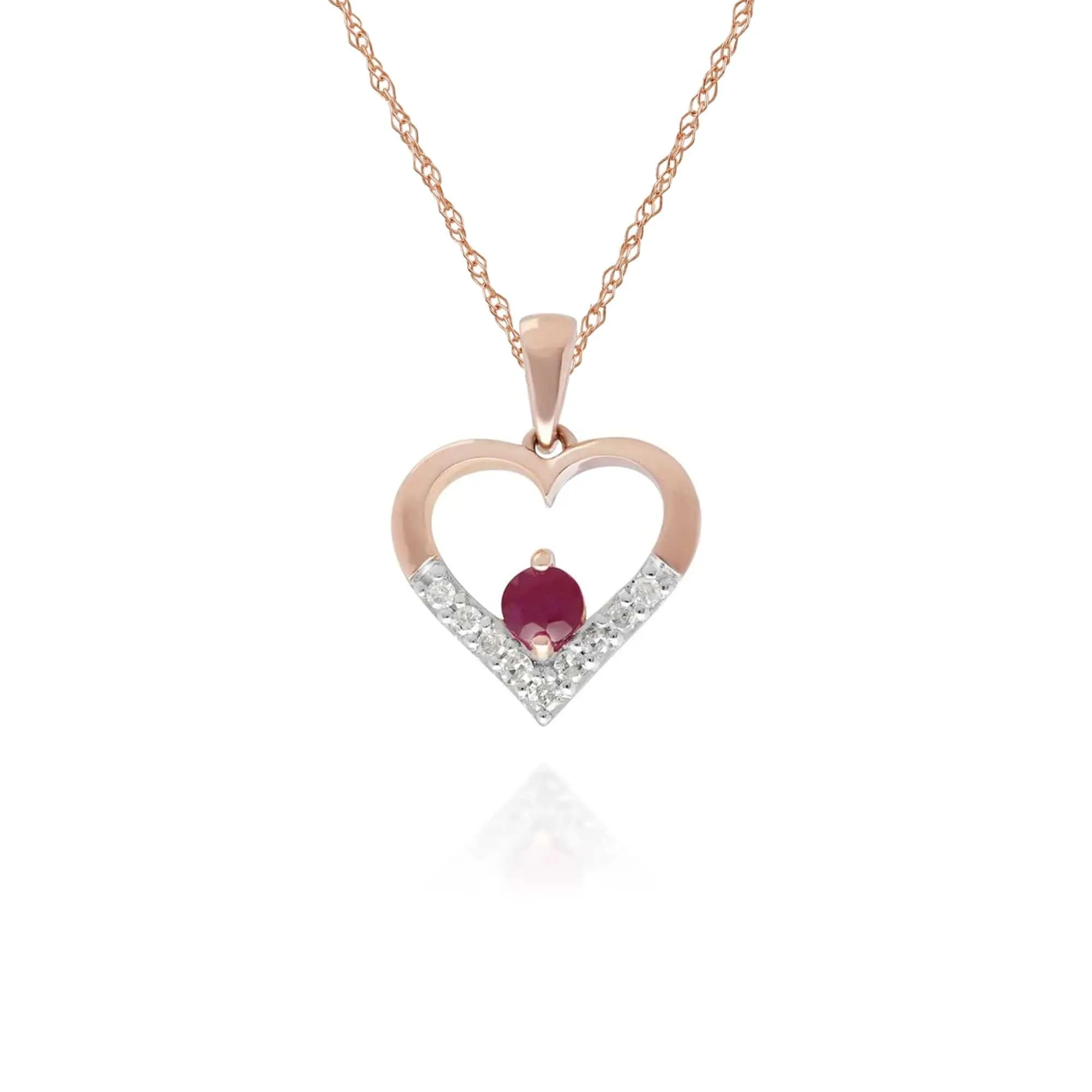 Classic Ruby & Diamond Love Heart Pendant in 9ct Yellow Gold sold by Gemondo Jewellery