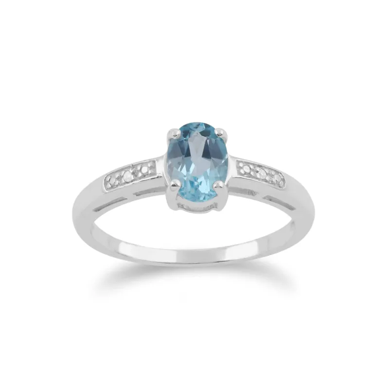 9ct White Gold 0.87ct Blue Topaz & Diamond Single Stone Ring sold by Gemondo Jewellery