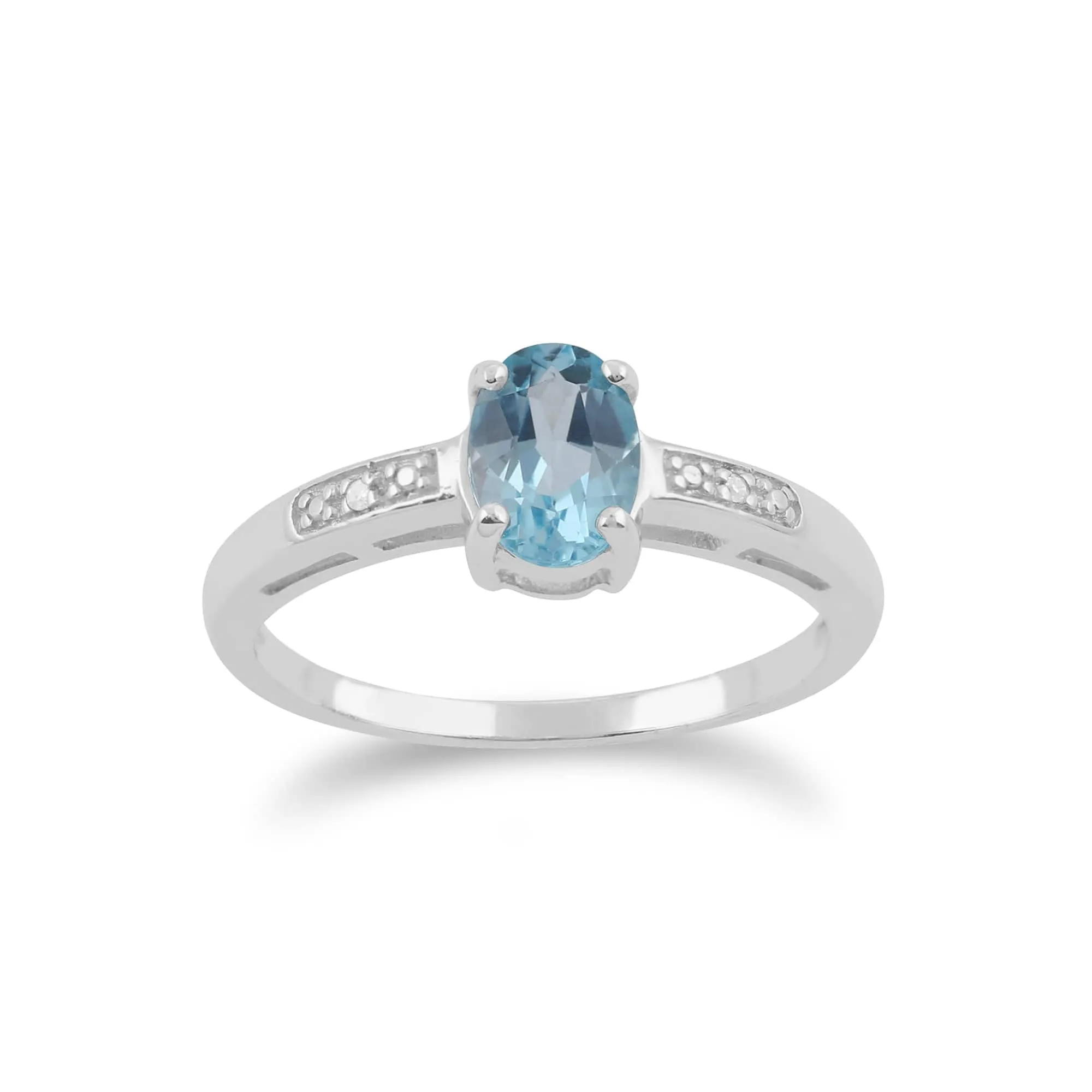 9ct White Gold 0.87ct Blue Topaz & Diamond Single Stone Ring sold by Gemondo Jewellery