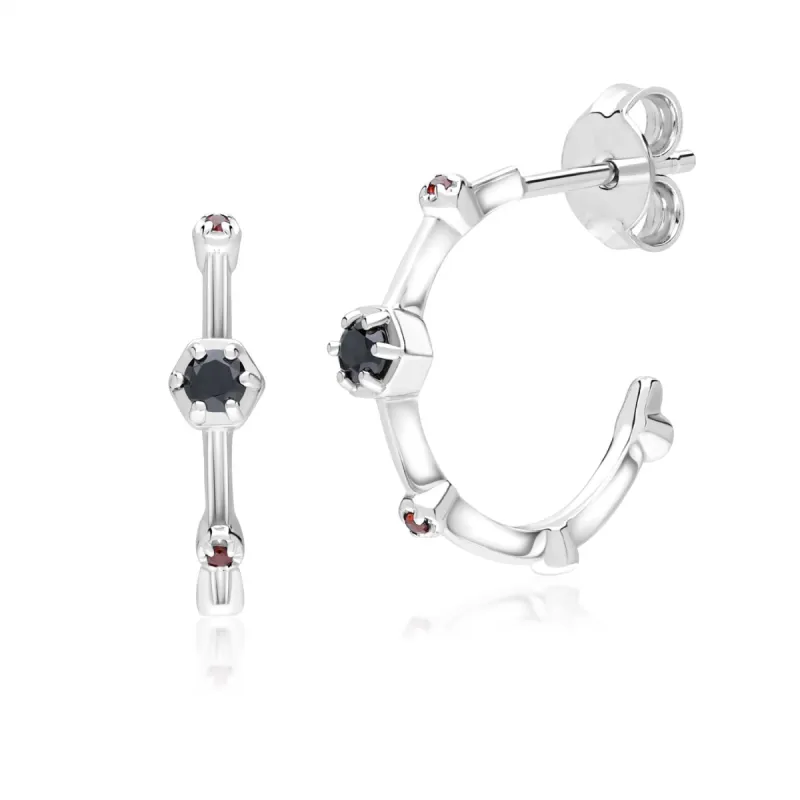 Modern Glam Spinel & Garnet Mini Hoop Earrings In Sterling Silver sold by Gemondo Jewellery