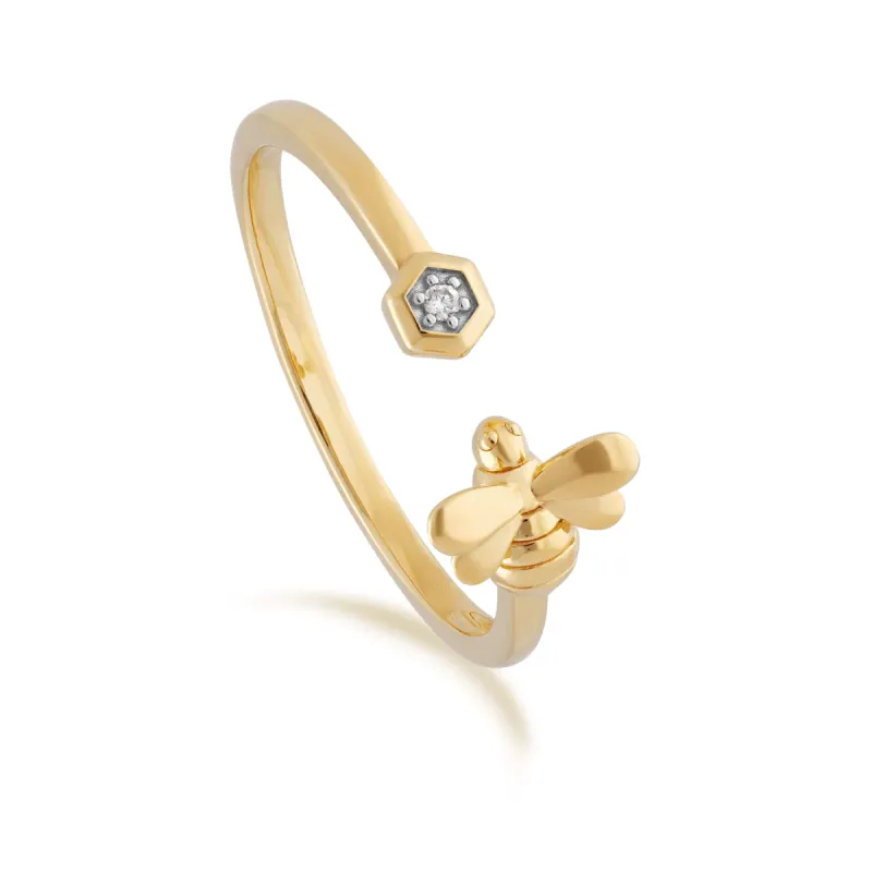 Honeycomb Inspired Diamond Bee Ring in 9ct Yellow Gold sold by Gemondo Jewellery