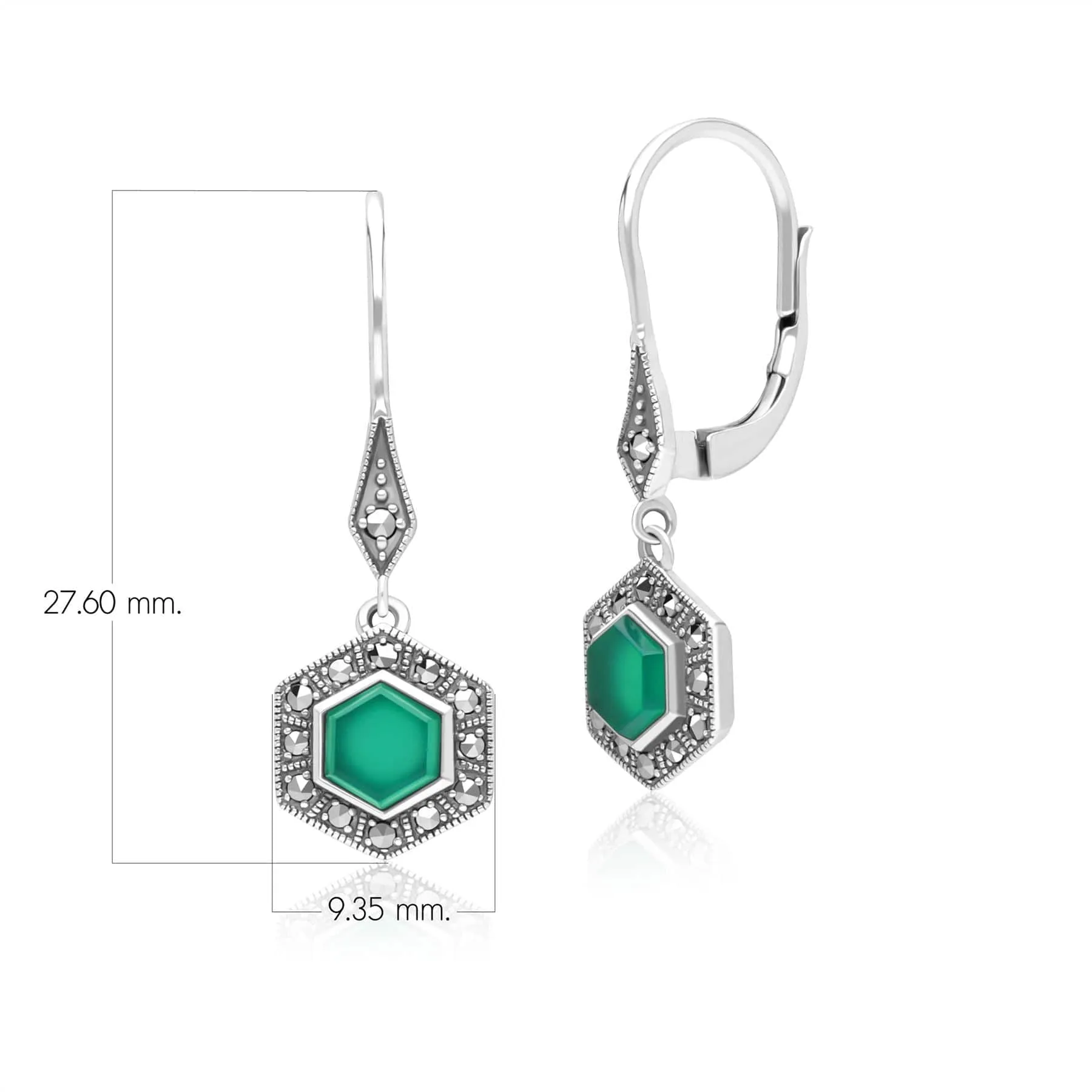 Art Deco Style Hexagon Chalcedony and Marcasite Drop Earrings in Sterling Silver sold by Gemondo Jewellery product image thumbnail 4