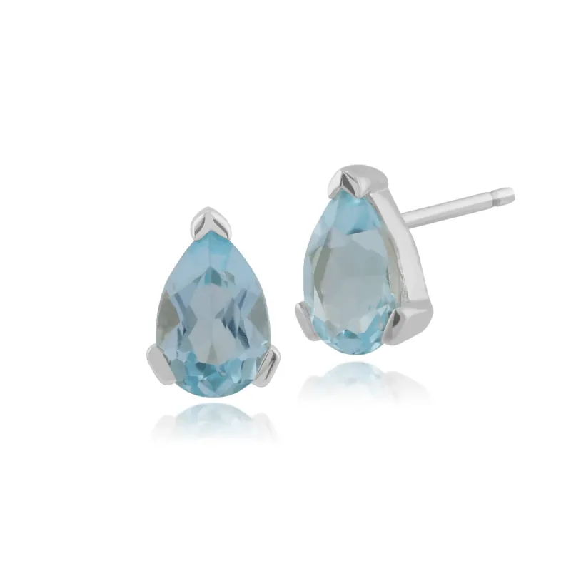 Classic Pear Blue Topaz Stud Earrings in 9ct White Gold sold by Gemondo Jewellery