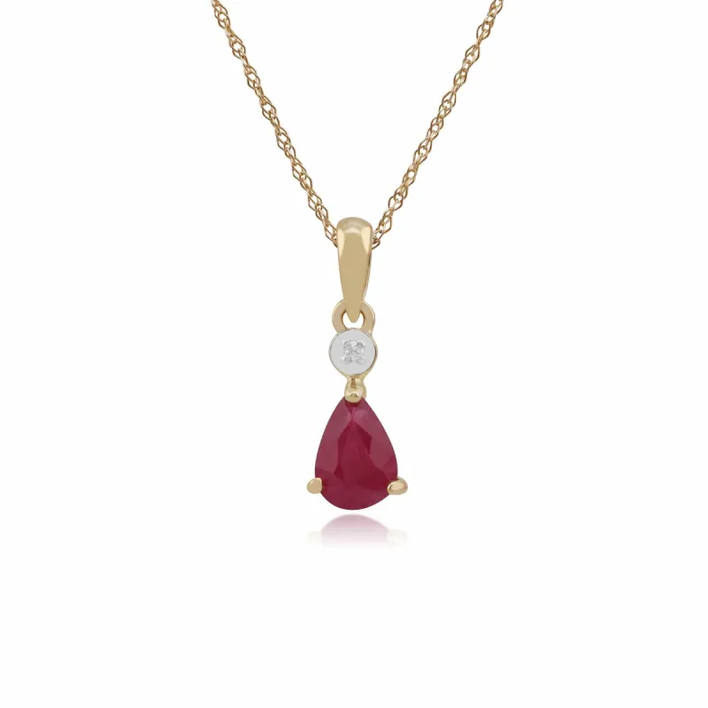 Classic Pear Ruby & Diamond Pendant in 9ct Yellow Gold sold by Gemondo Jewellery