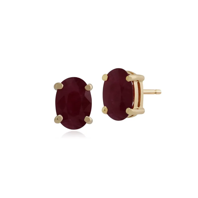 Classic Oval Ruby Claw Set Stud Earrings in 9ct Yellow Gold sold by Gemondo Jewellery