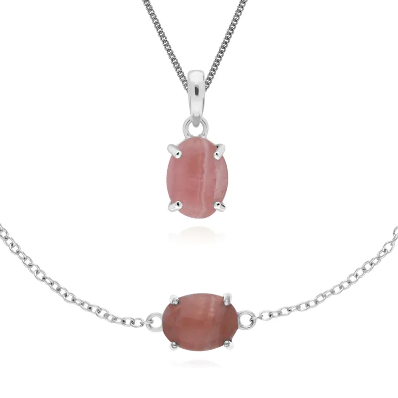 Classic Oval Rhodochrosite Bracelet & Pendant Set in 925 Sterling Silver sold by Gemondo Jewellery
