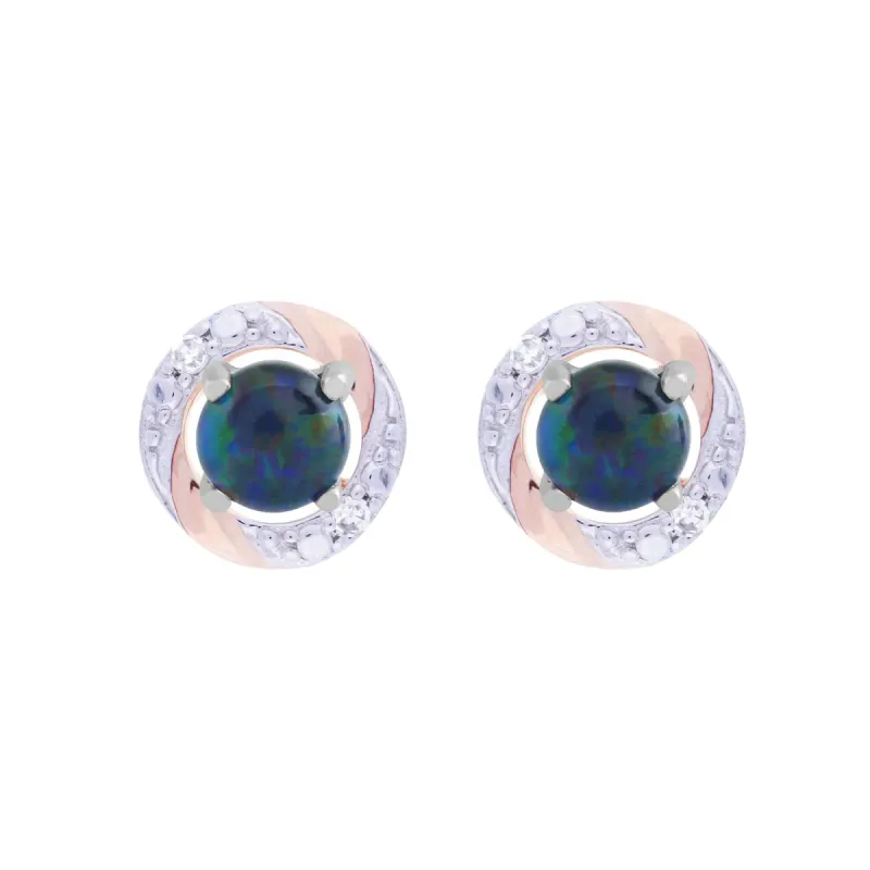 Classic Round Triplet Opal Stud Earrings with Detachable Diamond Round Earrings Jacket Set in 9ct White Gold sold by Gemondo Jewellery