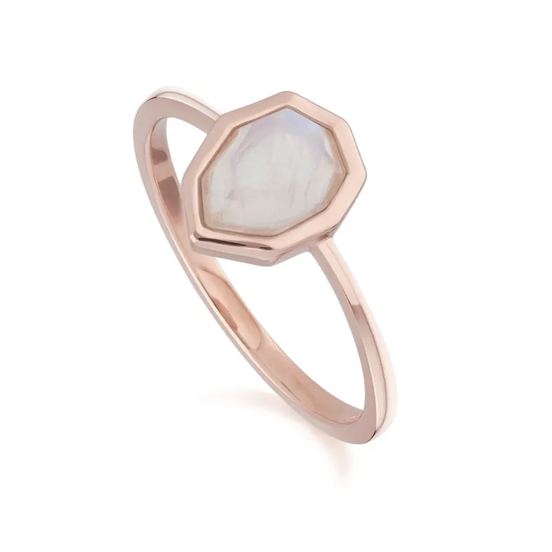 Irregular B Gem Rainbow Moonstone Ring in Rose Gold Plated Silver sold by Gemondo Jewellery