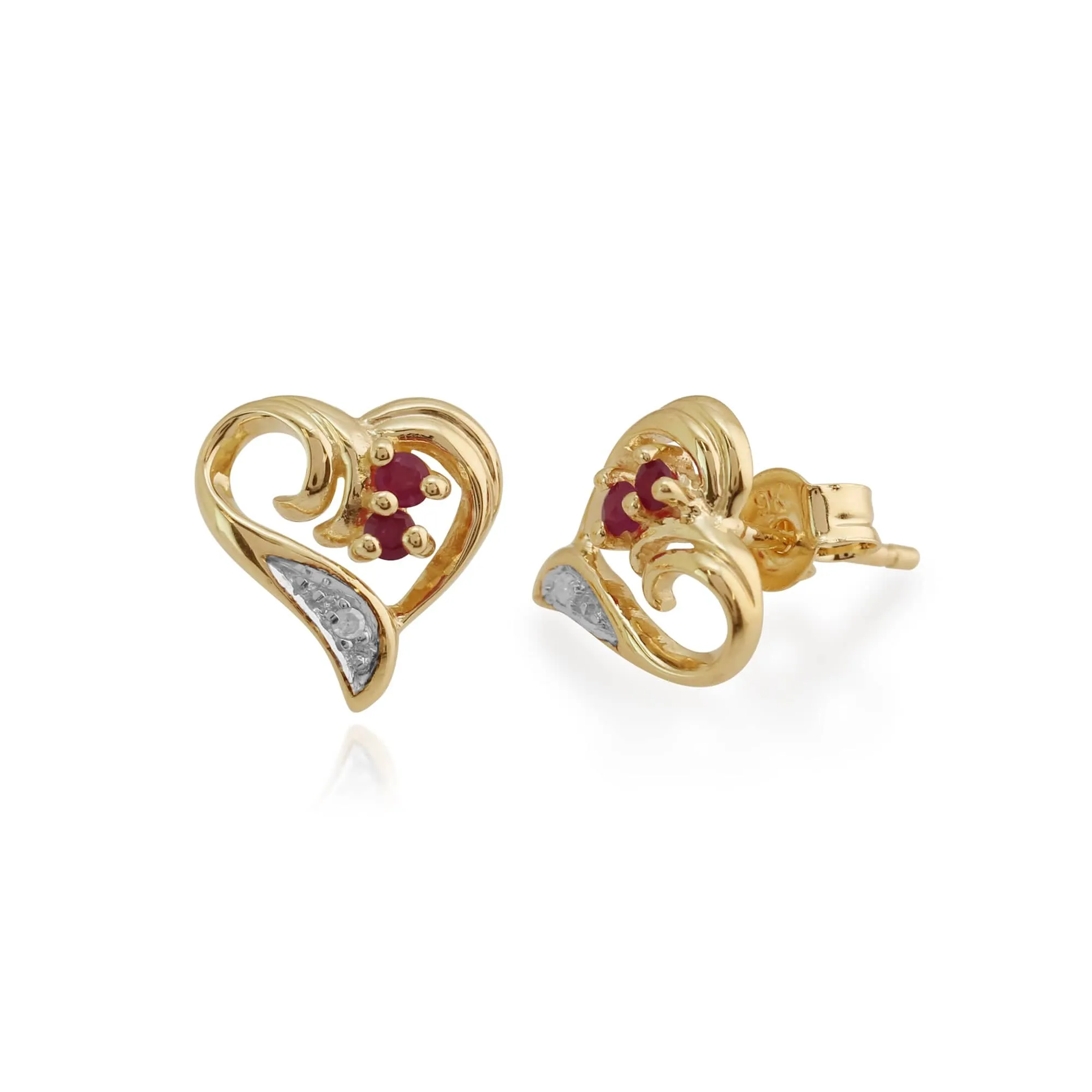 Classic Round Ruby & Diamond Love Heart Stud Earrings & Pendant Set in 9ct Yellow Gold sold by Gemondo Jewellery product image thumbnail 2