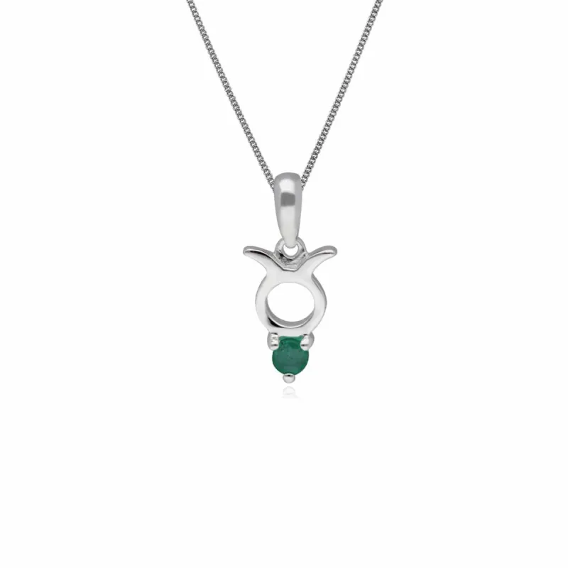 Emerald Taurus Zodiac Charm Necklace in 9ct White Gold sold by Gemondo Jewellery