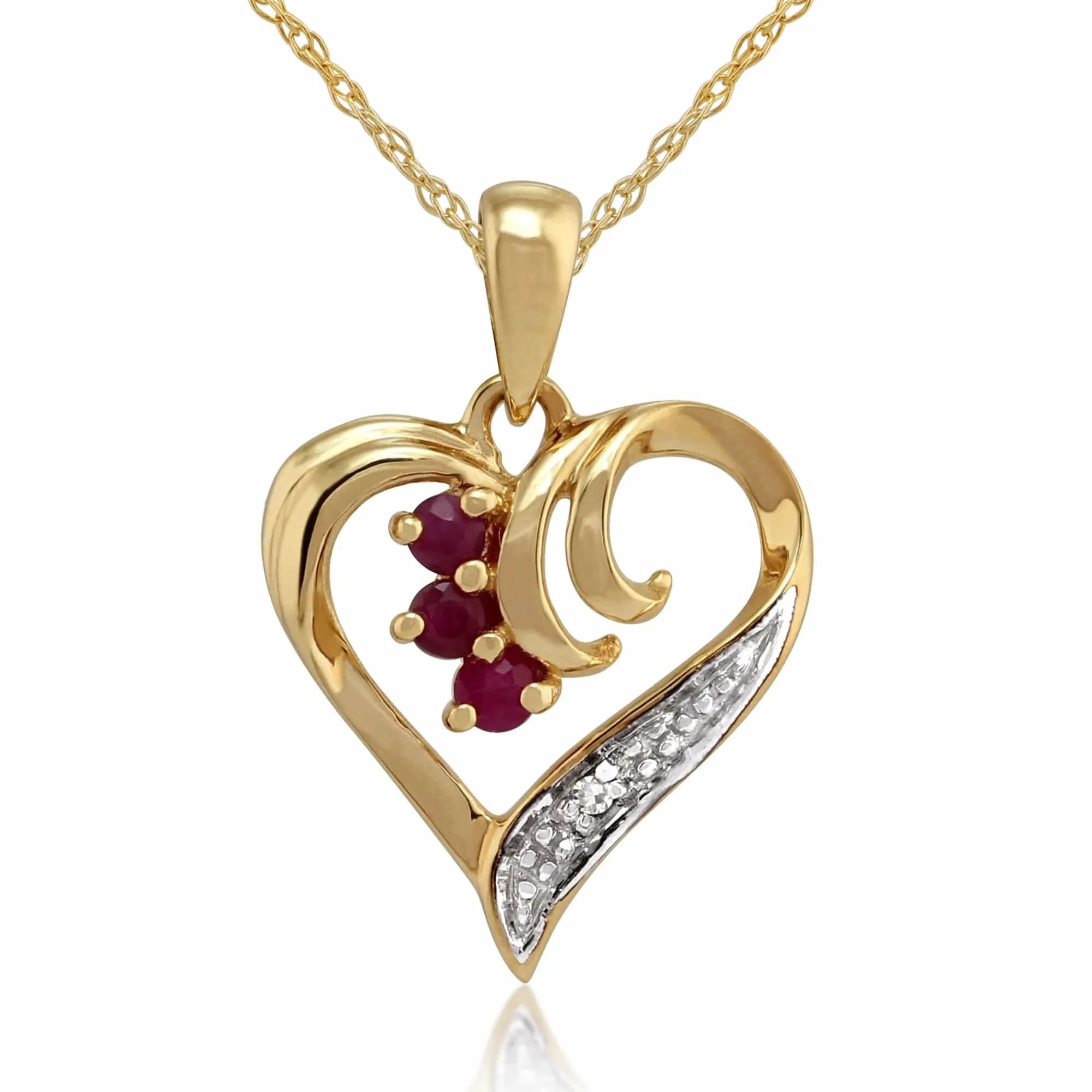 Classic Round Ruby & Diamond Love Heart Stud Earrings & Pendant Set in 9ct Yellow Gold sold by Gemondo Jewellery product image thumbnail 3