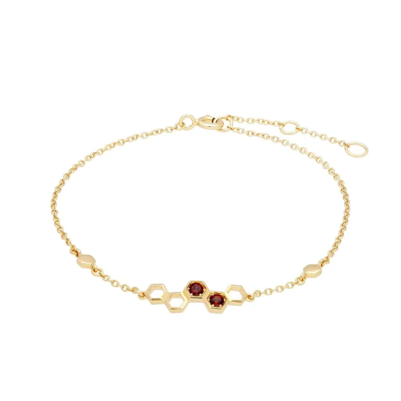 Honeycomb Inspired Garnet Link Bracelet in 9ct Yellow Gold sold by Gemondo Jewellery