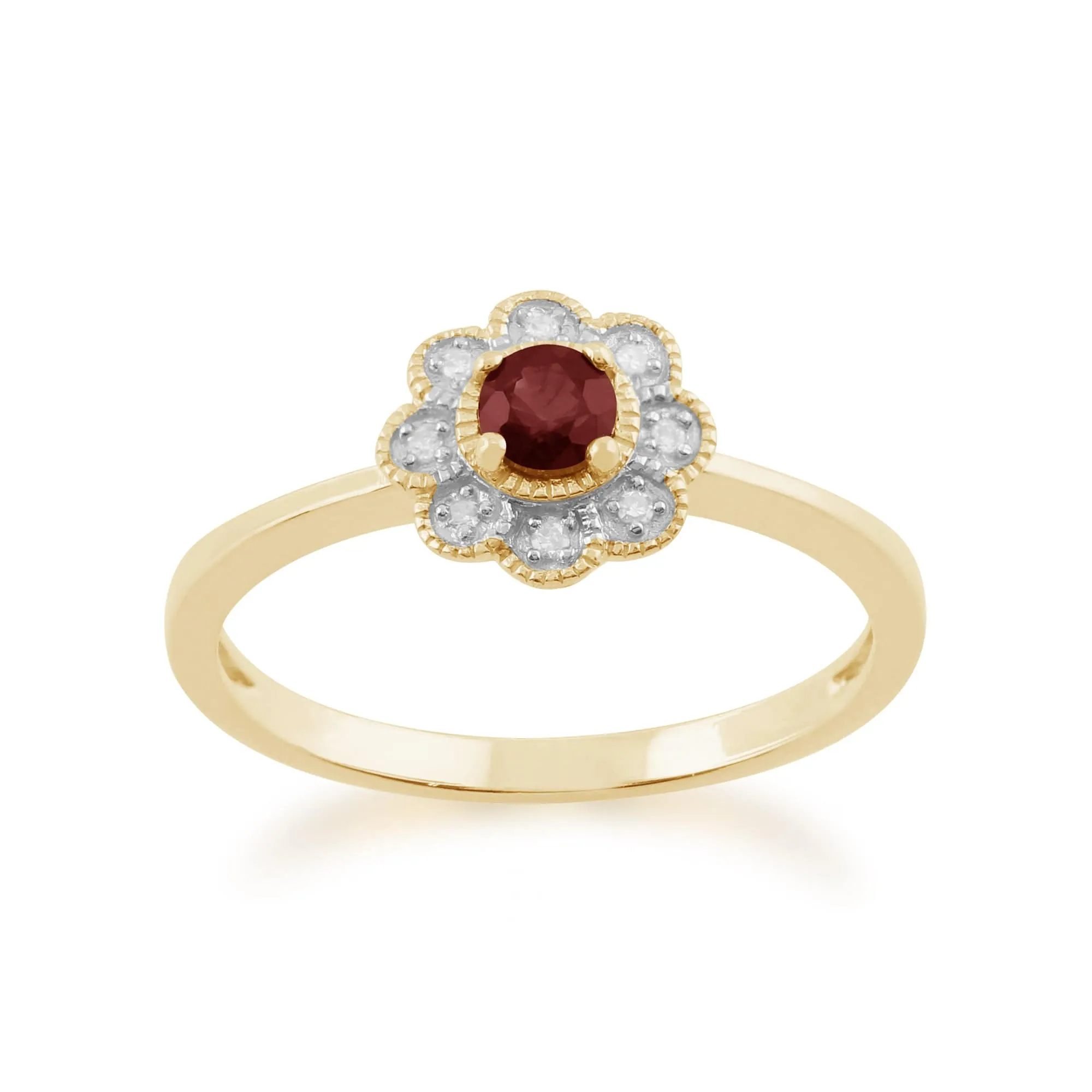 Gemondo 9ct Yellow Gold 0.24ct Ruby & Diamond Floral Ring sold by Gemondo Jewellery