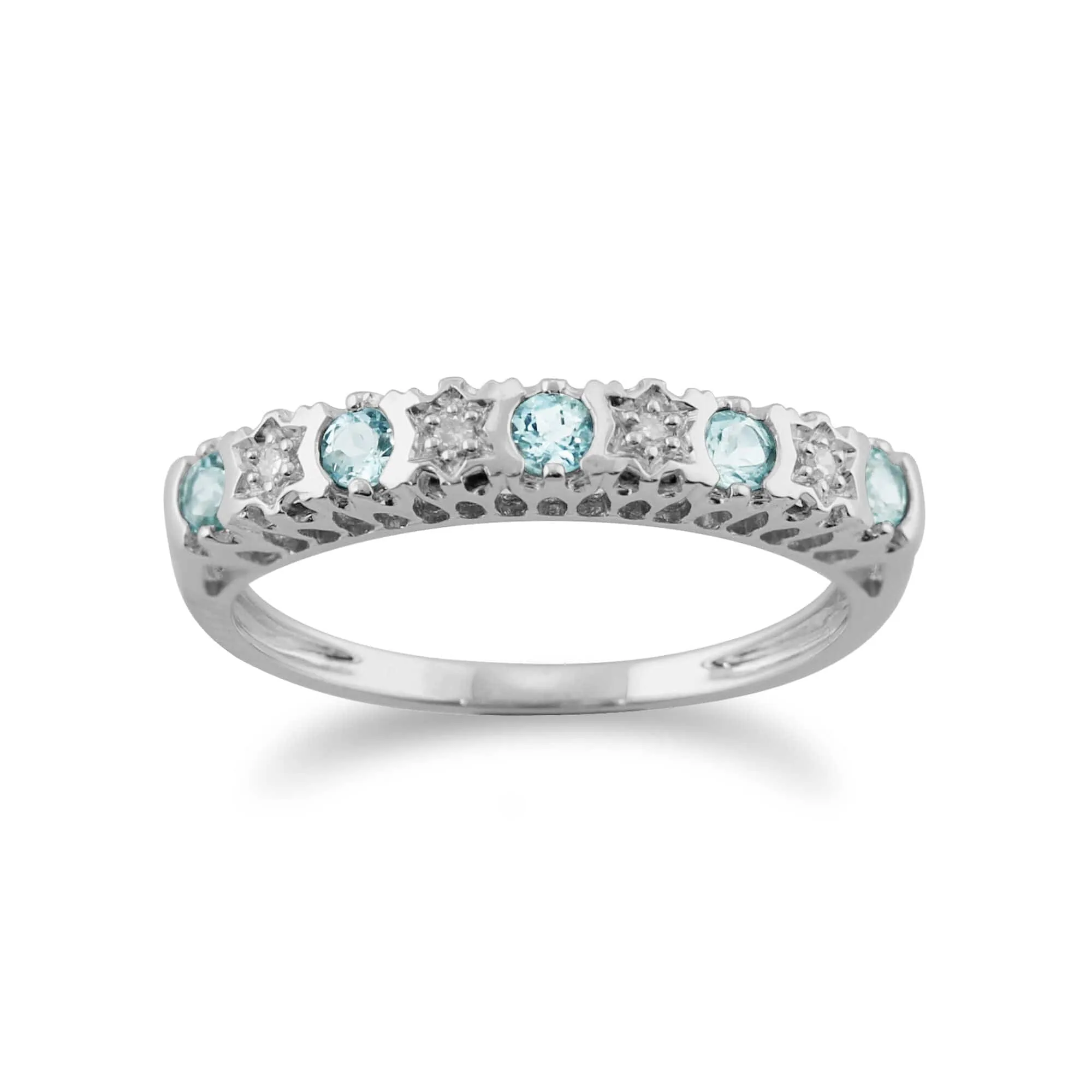 Classic Diamond & Aquamarine Half Eternity Ring In 9ct White Gold sold by Gemondo Jewellery