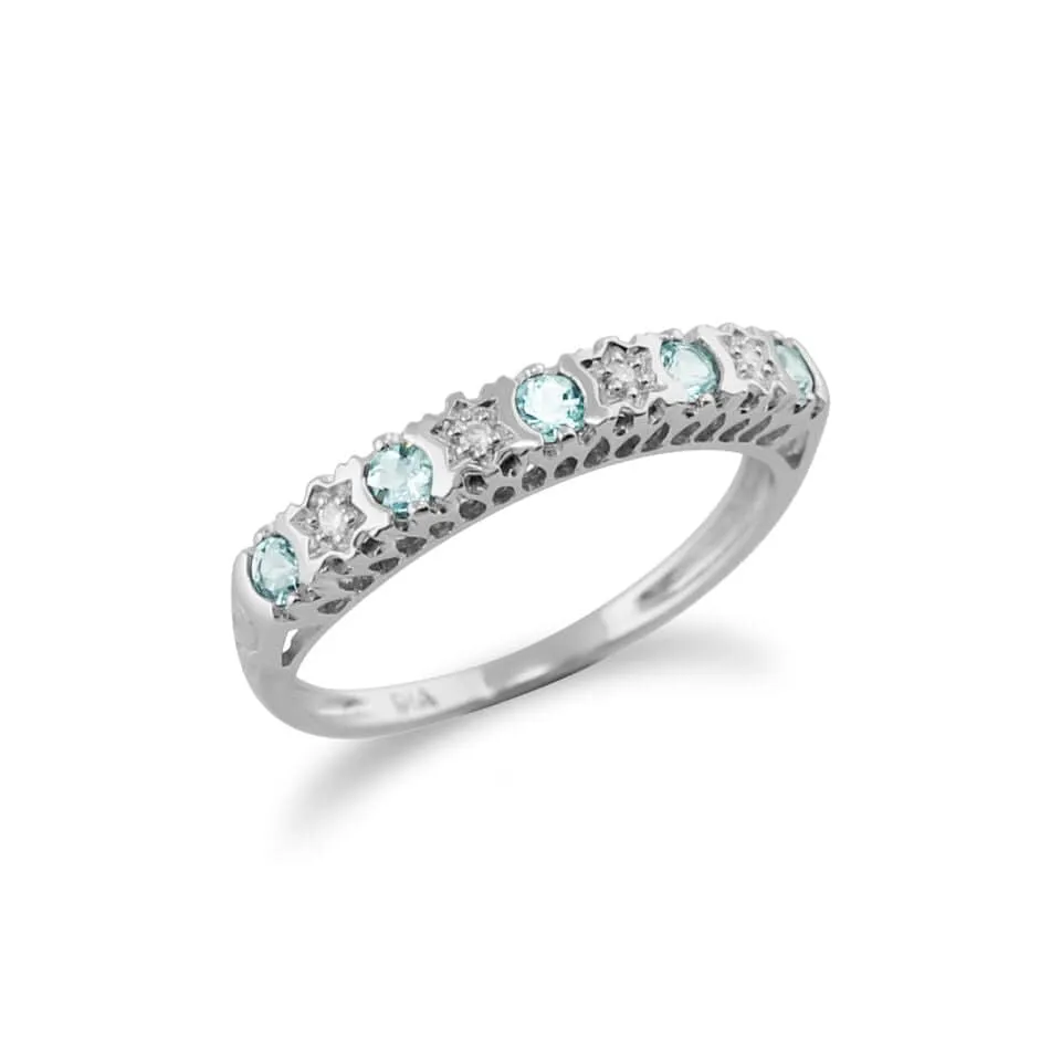 Classic Diamond & Aquamarine Half Eternity Ring In 9ct White Gold sold by Gemondo Jewellery product image thumbnail 2