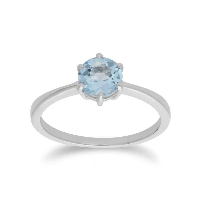 Classic Round Blue Topaz Claw Set Single Stone Ring in 925 Sterling Silver sold by Gemondo Jewellery