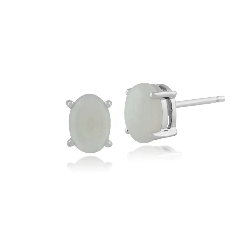 Classic Oval Opal Cabochon Stud Earrings in 9ct White Gold 7x5mm sold by Gemondo Jewellery