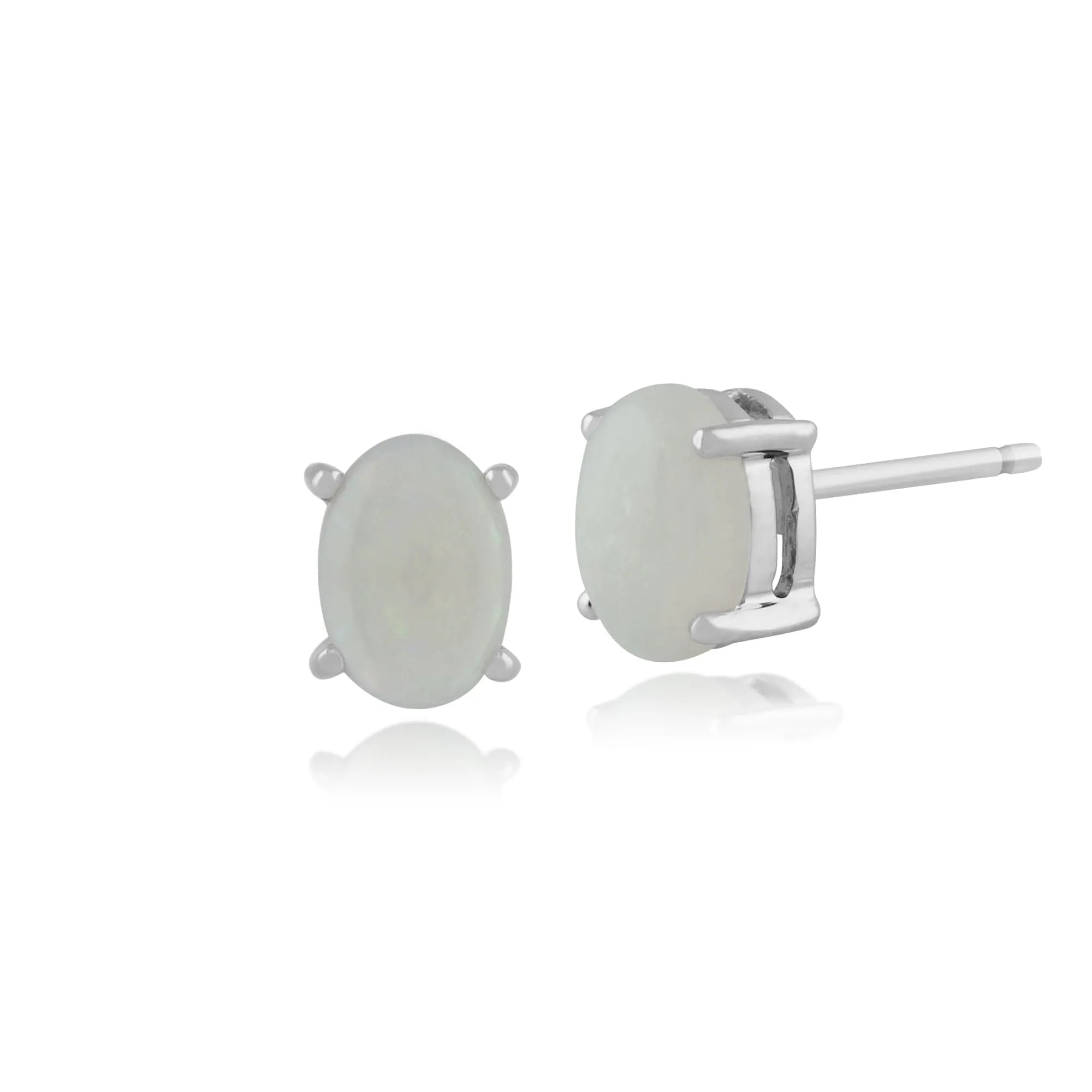 Classic Oval Opal Cabochon Stud Earrings in 9ct White Gold 7x5mm sold by Gemondo Jewellery