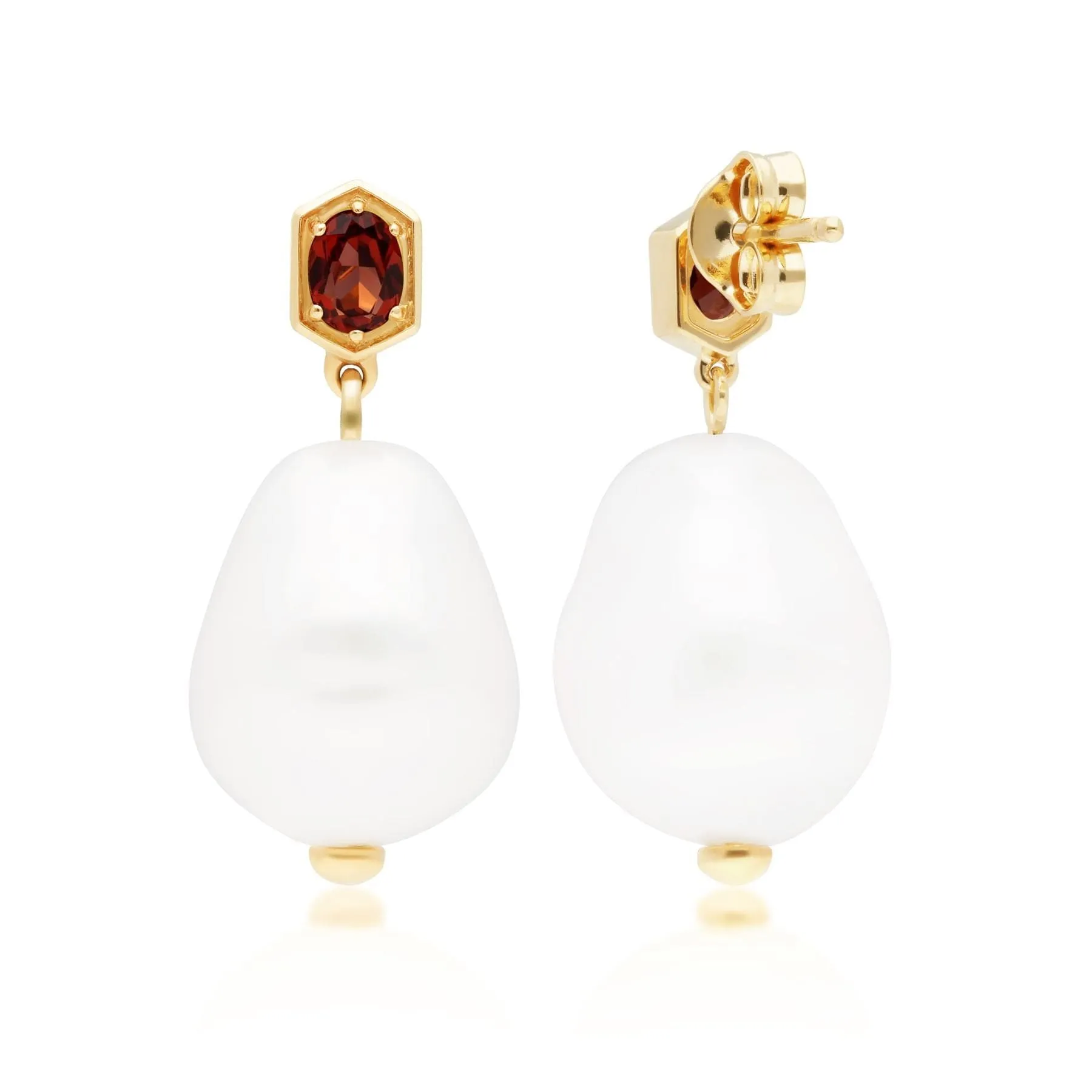 Modern Baroque Pearl & Garnet Drop Earrings in Gold Plated Silver sold by Gemondo Jewellery product image thumbnail 4