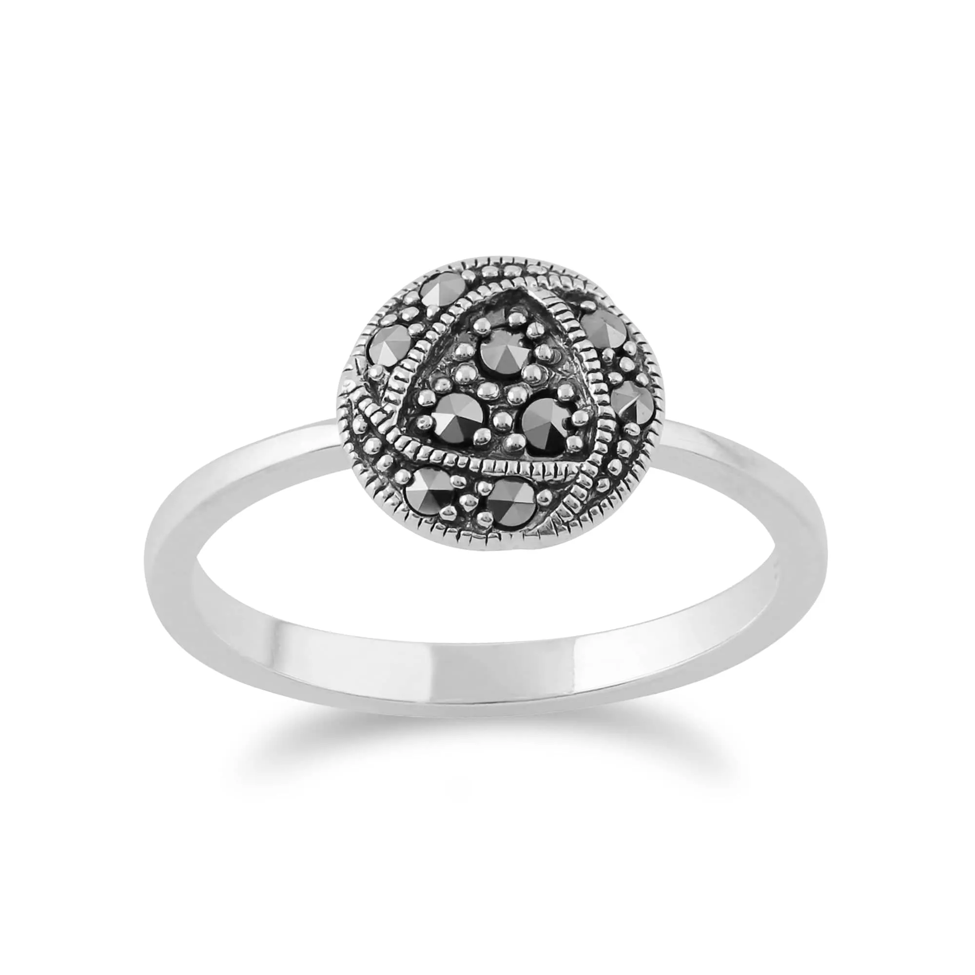 Rennie Mackintosh Inspired Round Marcasite Glasgow Rose Drop Earrings & Ring Set in 925 Sterling Silver sold by Gemondo Jewellery product image thumbnail 2