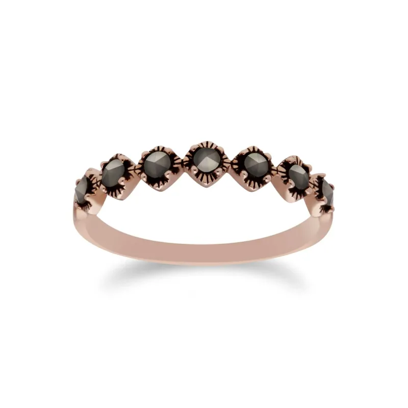 Rose Gold Plated Silver Marcasite Round Half Eternity Ring sold by Gemondo Jewellery