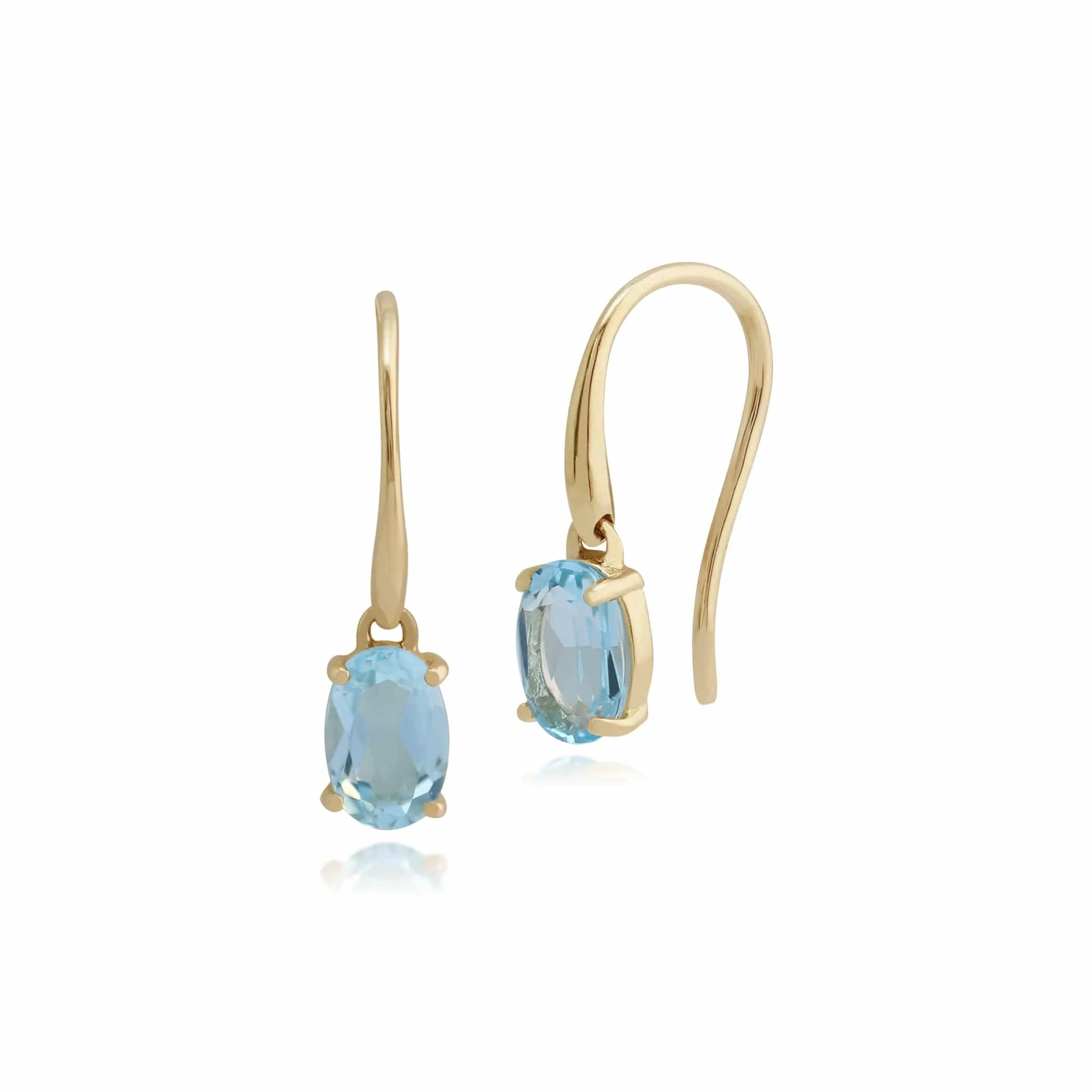 Classic Oval Blue Topaz Claw Set Drop Earrings in 9ct Yellow Gold sold by Gemondo Jewellery