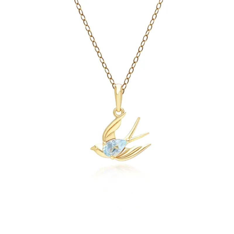 ECFEW™ Creator Blue Topaz Hummingbird Pendant Necklace in Gold Plated Sterling Silver sold by Gemondo Jewellery