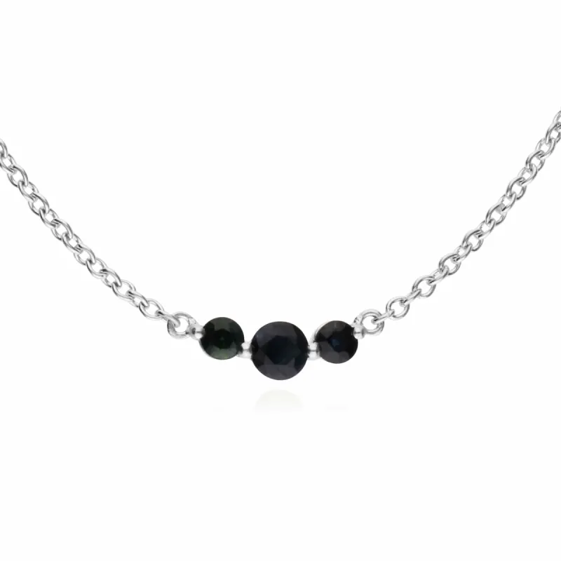 Classic Round Sapphire 3 Stone Gradient Necklace in 925 Sterling Silver sold by Gemondo Jewellery