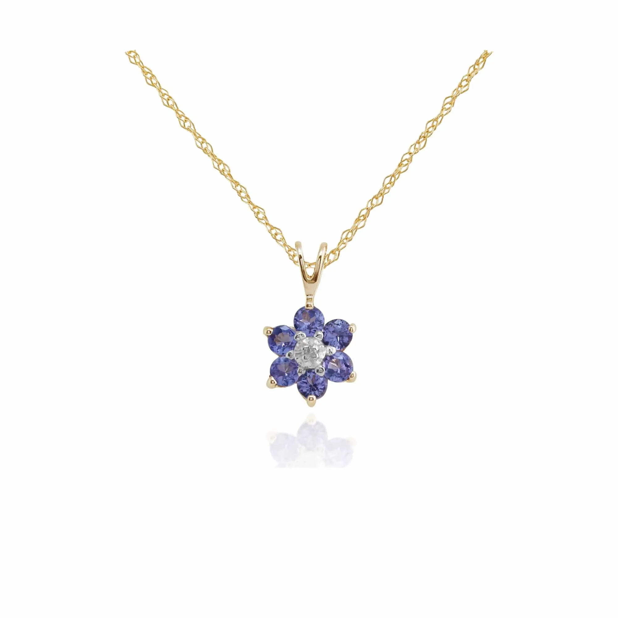 Floral Round Tanzanite & Diamond Cluster Pendant in 9ct Yellow Gold sold by Gemondo Jewellery