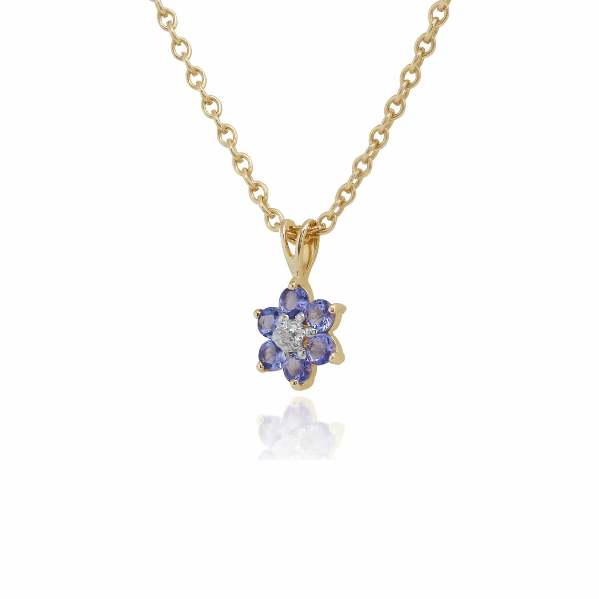 Floral Round Tanzanite & Diamond Cluster Pendant in 9ct Yellow Gold sold by Gemondo Jewellery product image thumbnail 2