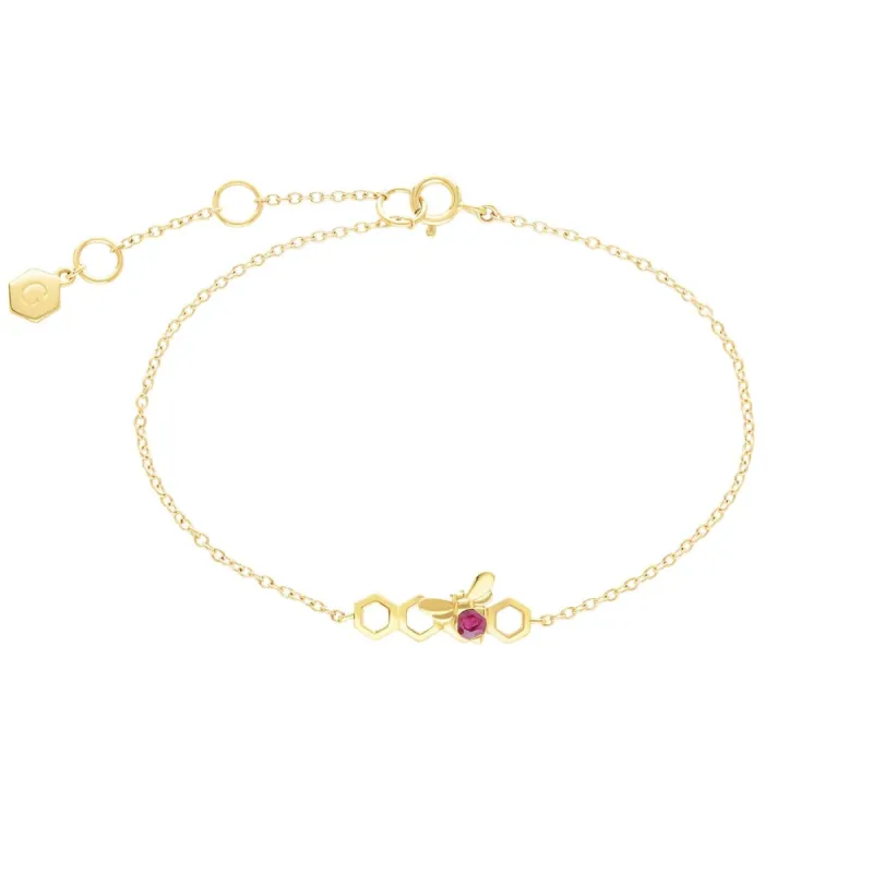 Honeycomb Inspired Ruby Link Bracelet in 9ct Yellow Gold sold by Gemondo Jewellery