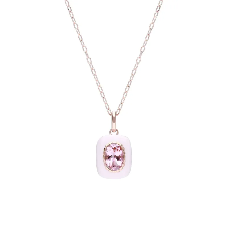 Siberian Waltz Enamel & Pink Tourmaline Pendant Necklace In Rose Gold Plated Silver sold by Gemondo Jewellery