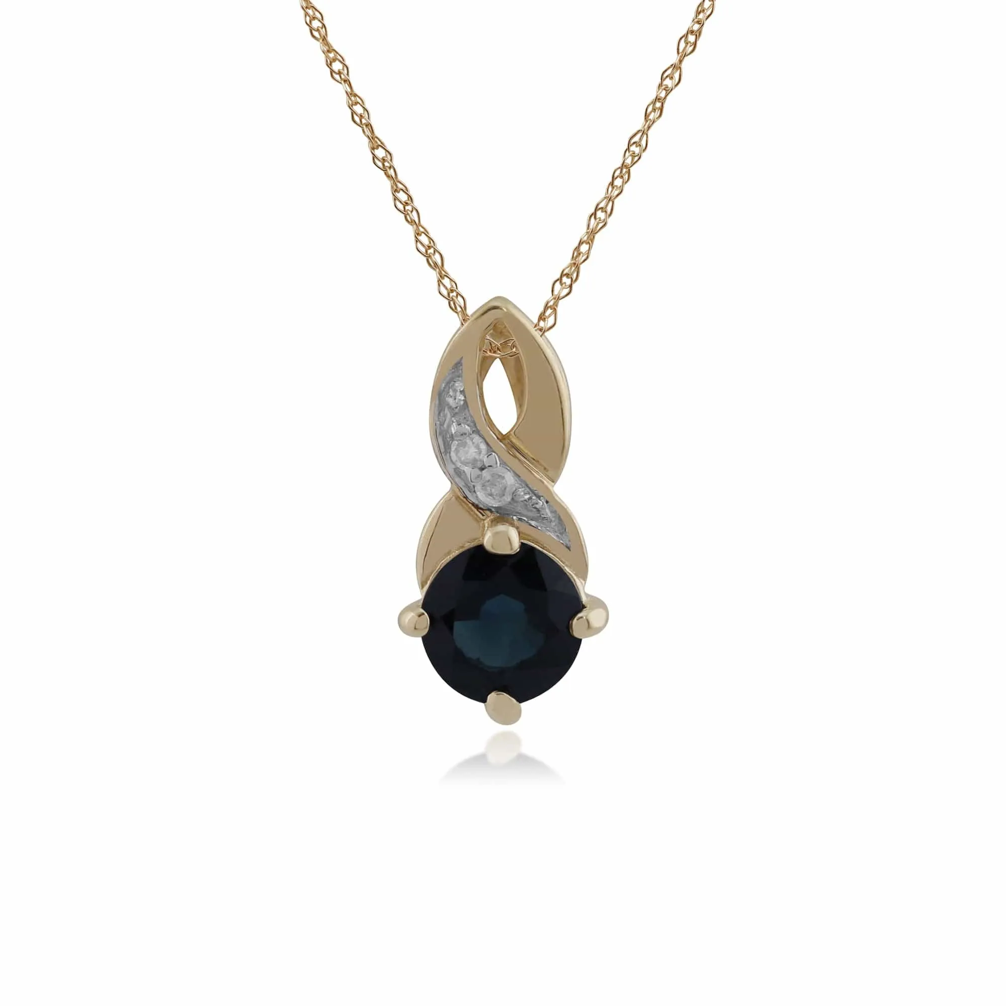 Classic Round Sapphire & Diamond Twisted Bale Pendant in 9ct Yellow Gold sold by Gemondo Jewellery