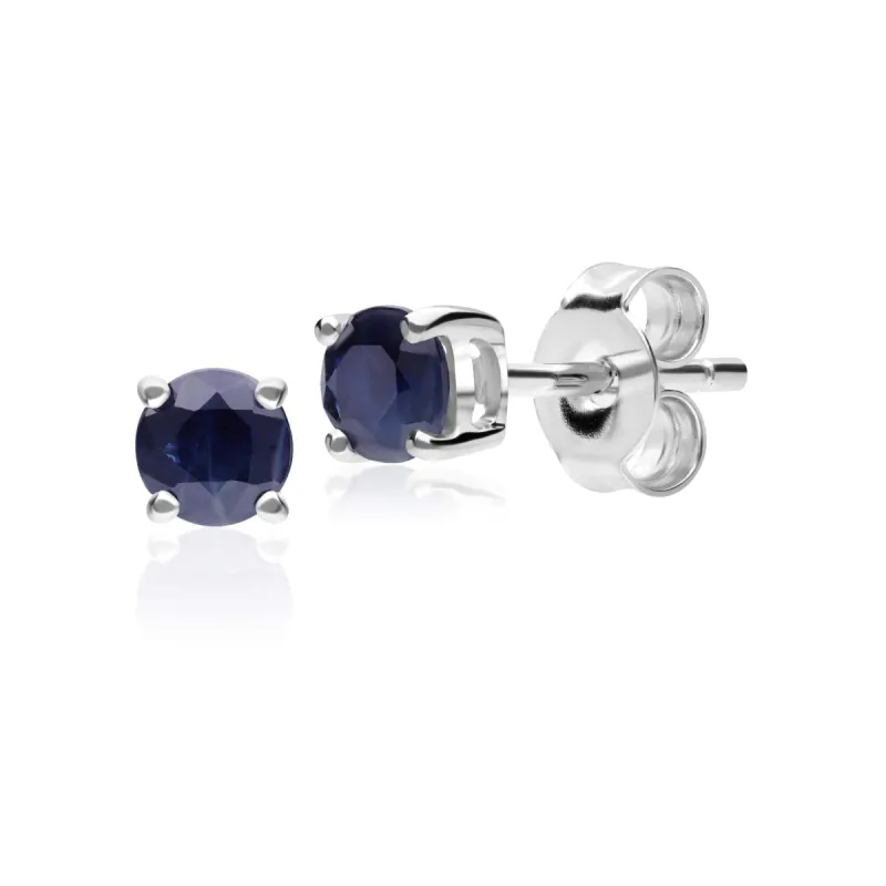 Classic Round Dark Blue Sapphire Stud Earrings in 9ct White Gold 3.5mm sold by Gemondo Jewellery