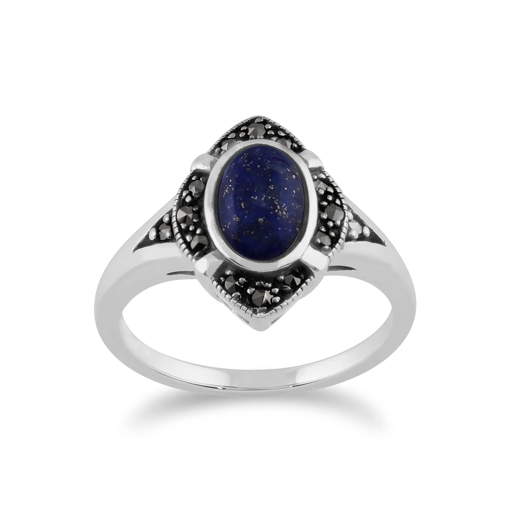 Gemondo 925 Sterling Silver 1.00ct Lapis Lazuli & Marcasite Art Deco Ring sold by Gemondo Jewellery