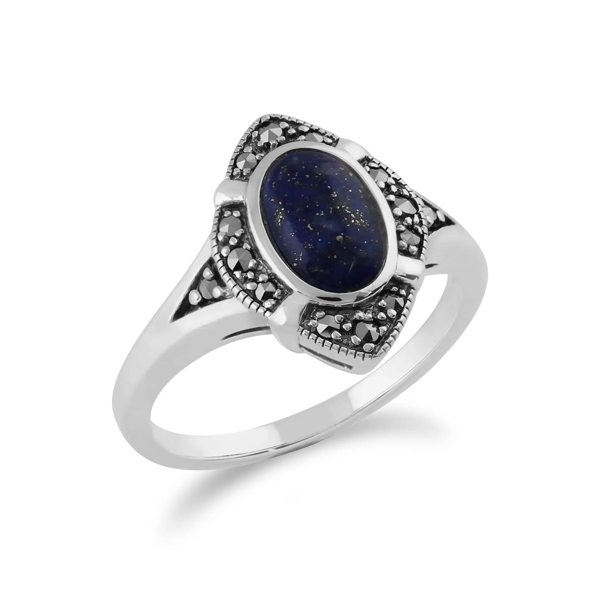 Gemondo 925 Sterling Silver 1.00ct Lapis Lazuli & Marcasite Art Deco Ring sold by Gemondo Jewellery product image thumbnail 2