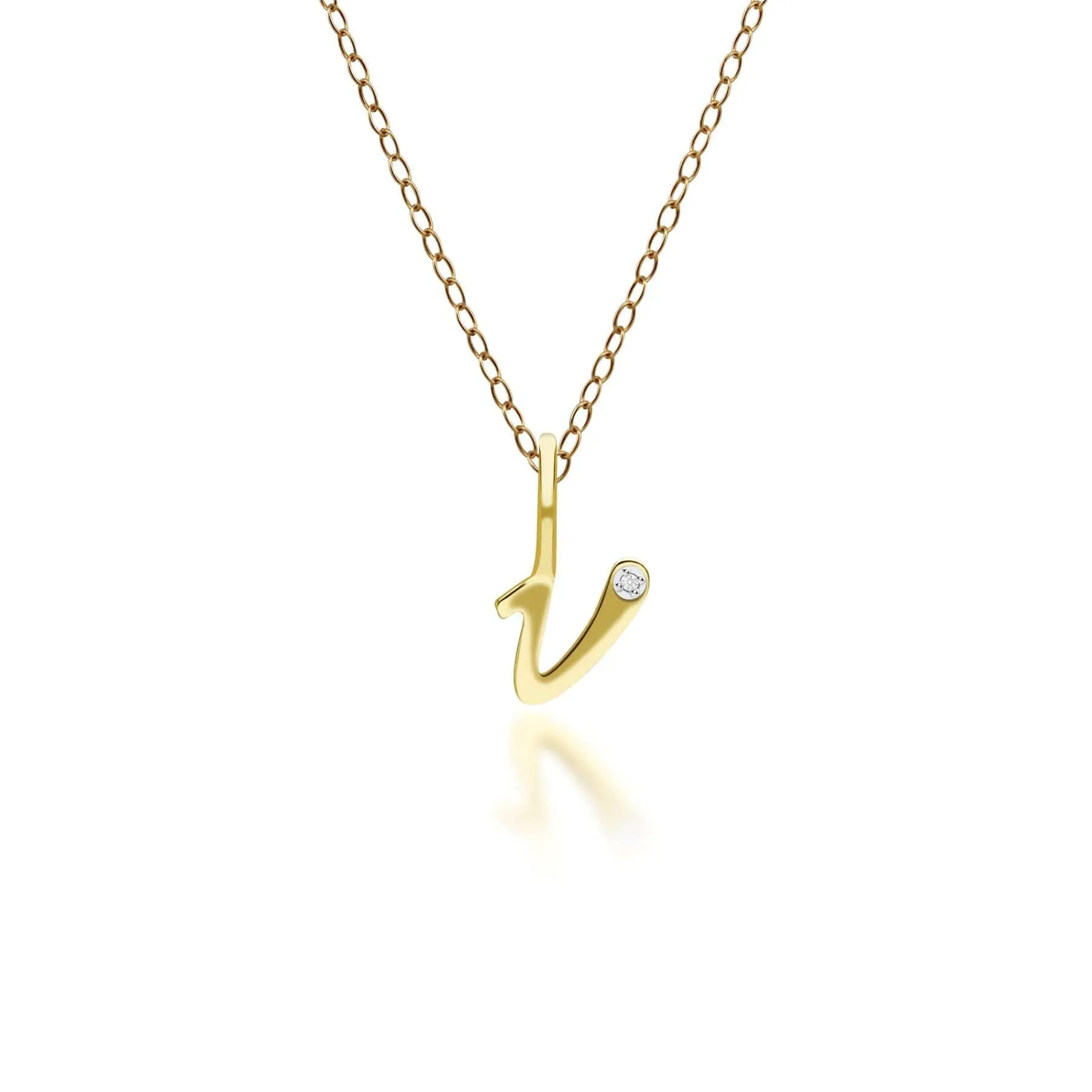 Alphabet Letter V Diamond pendant in 9ct Yellow Gold sold by Gemondo Jewellery