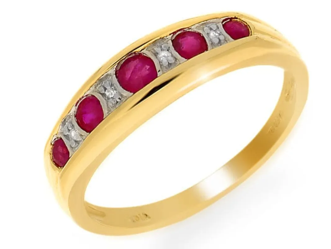 9ct Yellow Gold 0.45ct Natural Ruby & Diamond Half Eternity Ring sold by Gemondo Jewellery