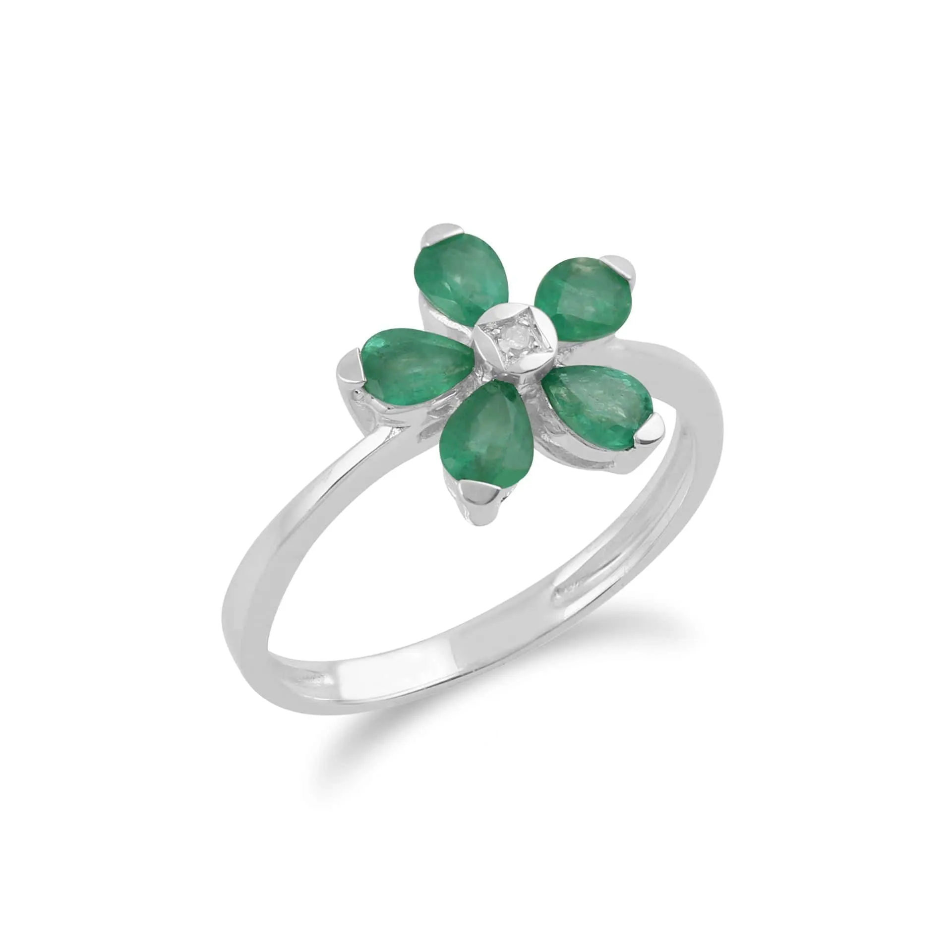 Gemondo 9ct White Gold 0.76ct Emerald & Diamond Floral Ring sold by Gemondo Jewellery product image thumbnail 2