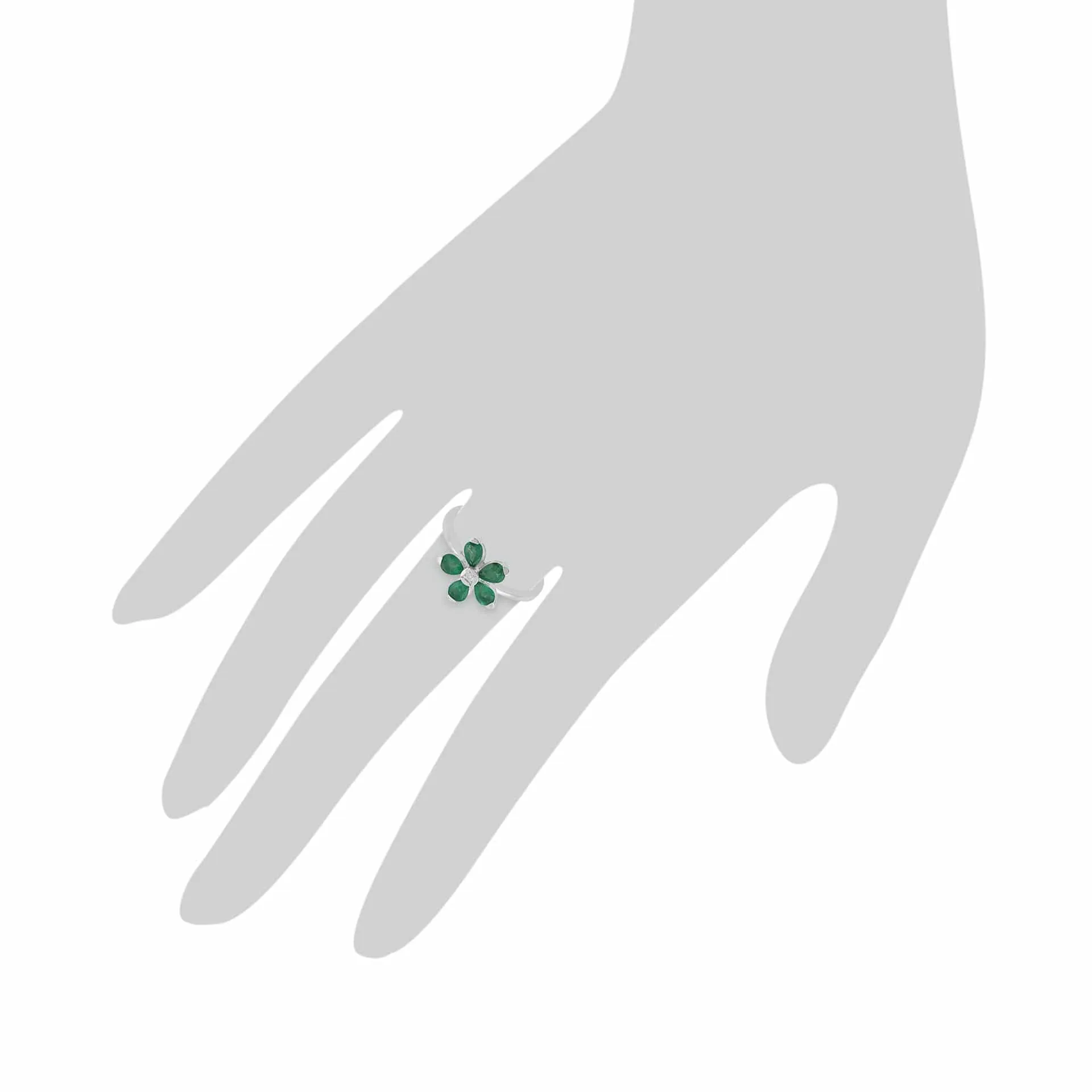 Gemondo 9ct White Gold 0.76ct Emerald & Diamond Floral Ring sold by Gemondo Jewellery product image thumbnail 3