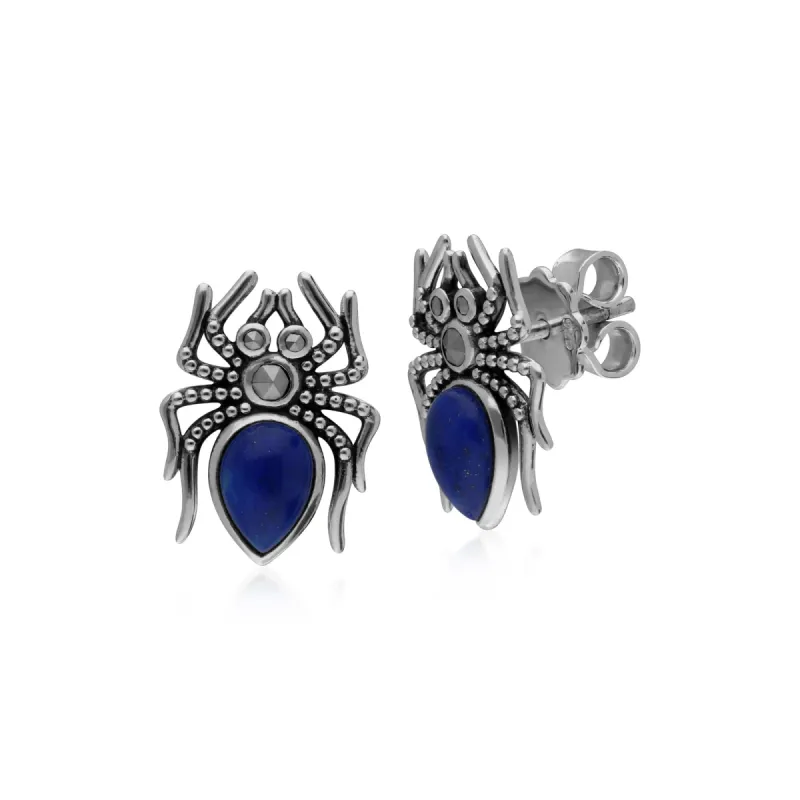 Gemondo Sterling Silver Lapis Lazuli & Marcasite Spider Stud Earrings sold by Gemondo Jewellery