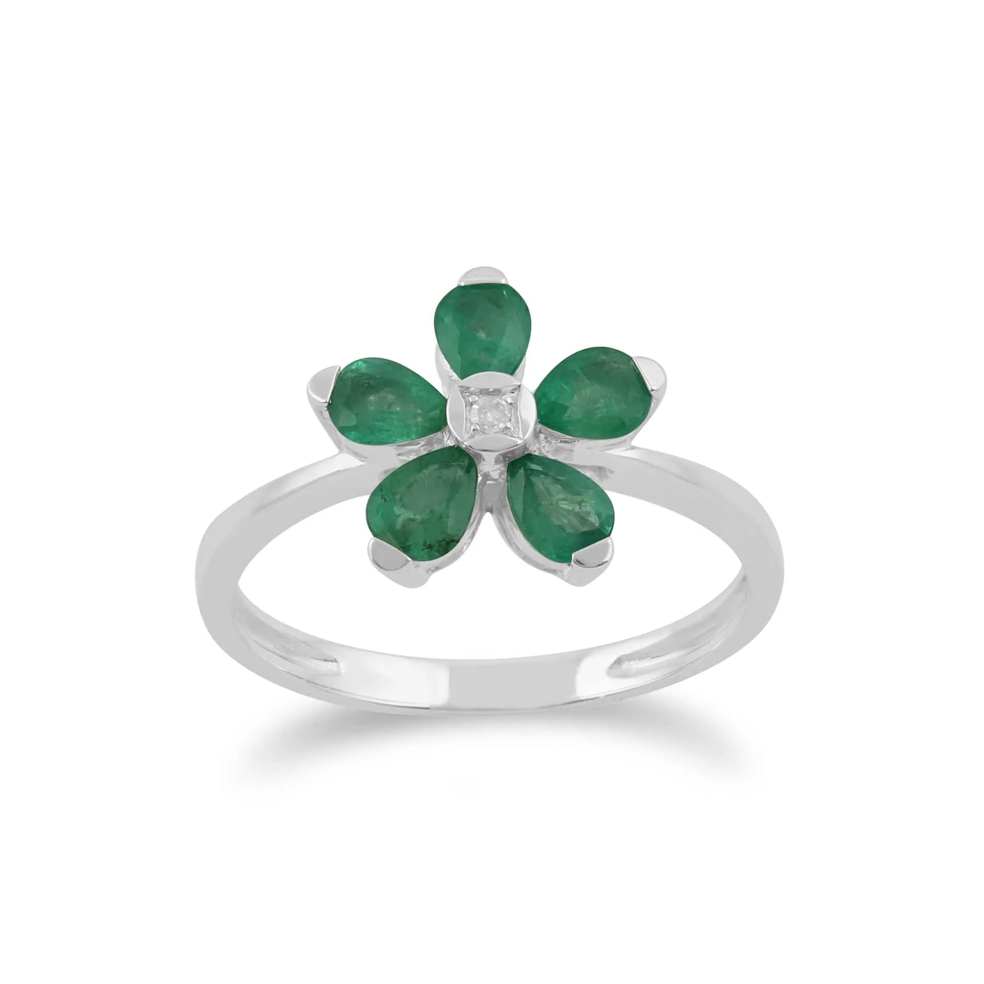 Gemondo 9ct White Gold 0.76ct Emerald & Diamond Floral Ring sold by Gemondo Jewellery