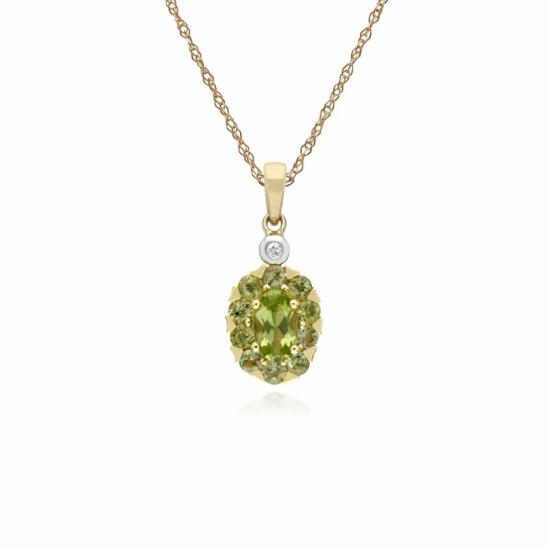 Gemondo 9ct Yellow Gold Peridot & Diamond Oval Cluster Pendant on 45cm Chain sold by Gemondo Jewellery