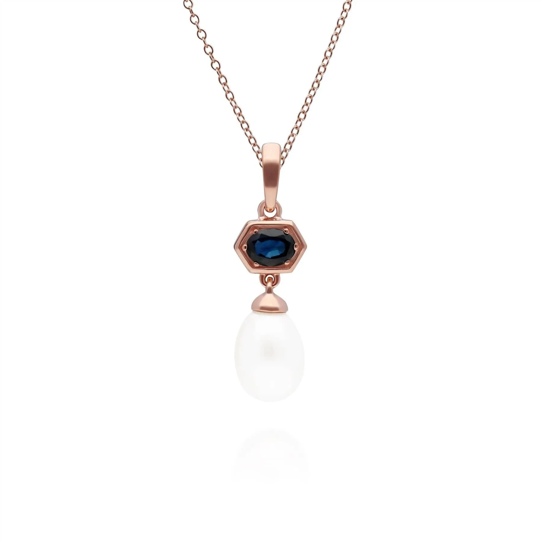 Modern Pearl & Sapphire Pendant & Earring Set in Rose Gold Plated Silver sold by Gemondo Jewellery product image thumbnail 2